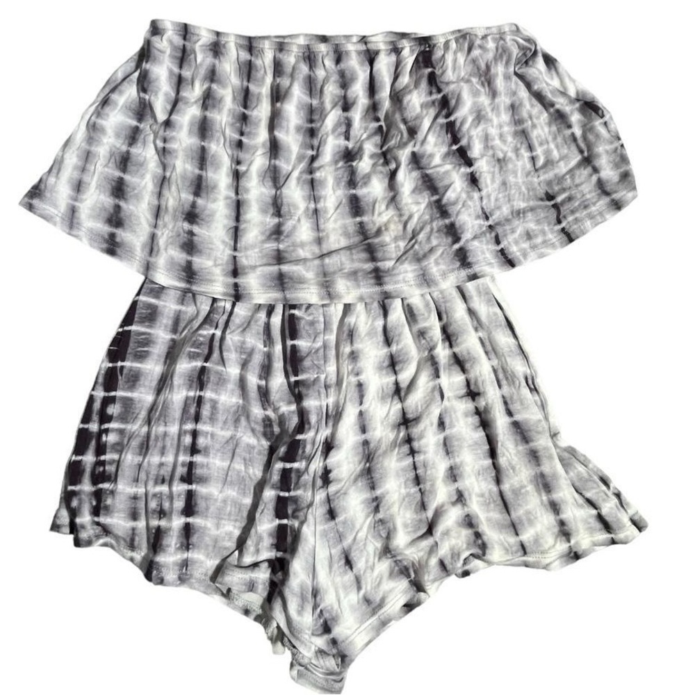 Kaitlyn Tie dye off the shoulder top with ruffle detail romper -